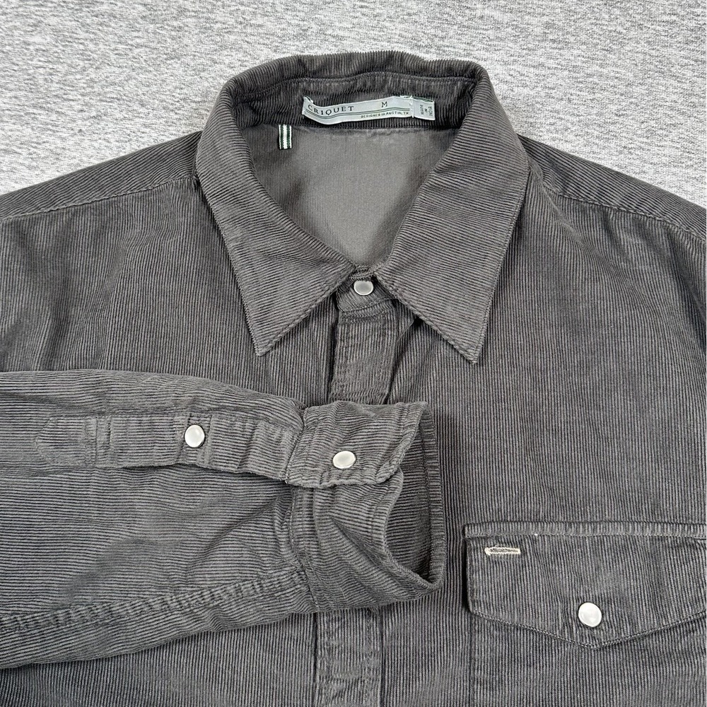 Criquet Shirt Mens Size Medium Gray Corduroy Pearl Snap Long Sleeve Western